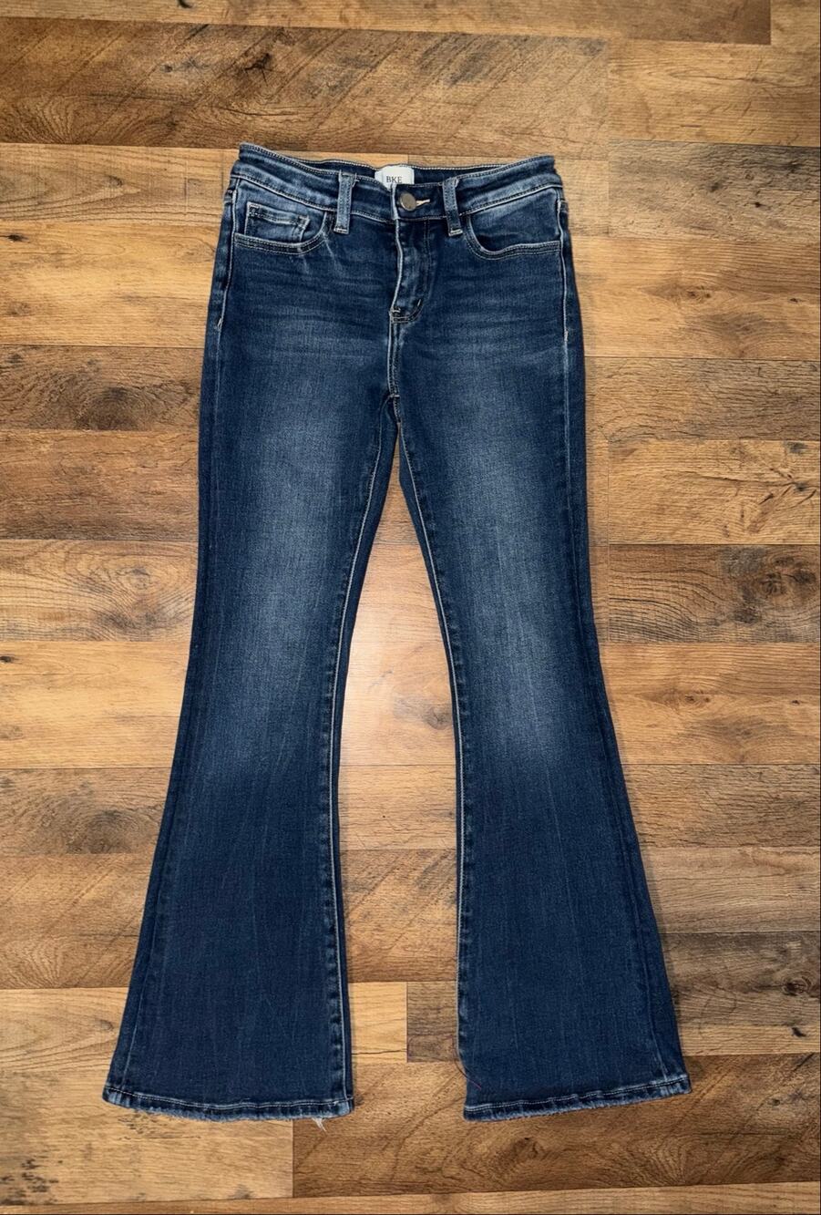 BKE youth adjustable waistband flare blue jeans